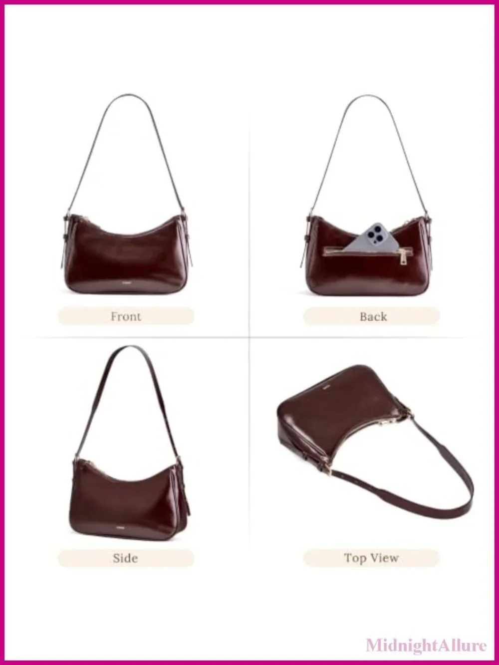 S-ZONE Patent Vegan Leather Hobo Shoulder Bag Small Adjustable Purse